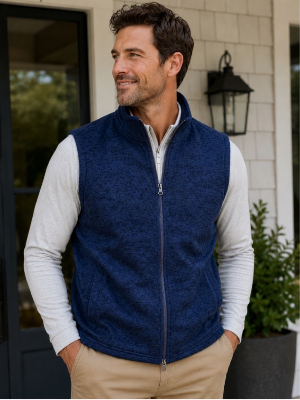Johnnie O Denali Vest Mens Medium Performance Full Zip Navy Blue Fleece Sweater
